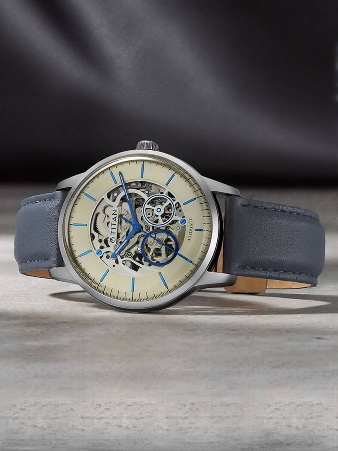 Titan On Trend Automatic Champagne Dial Blue LeatherStrap Analog Watch - For Men NT90110SL02,NU90110SL02 - Image 3