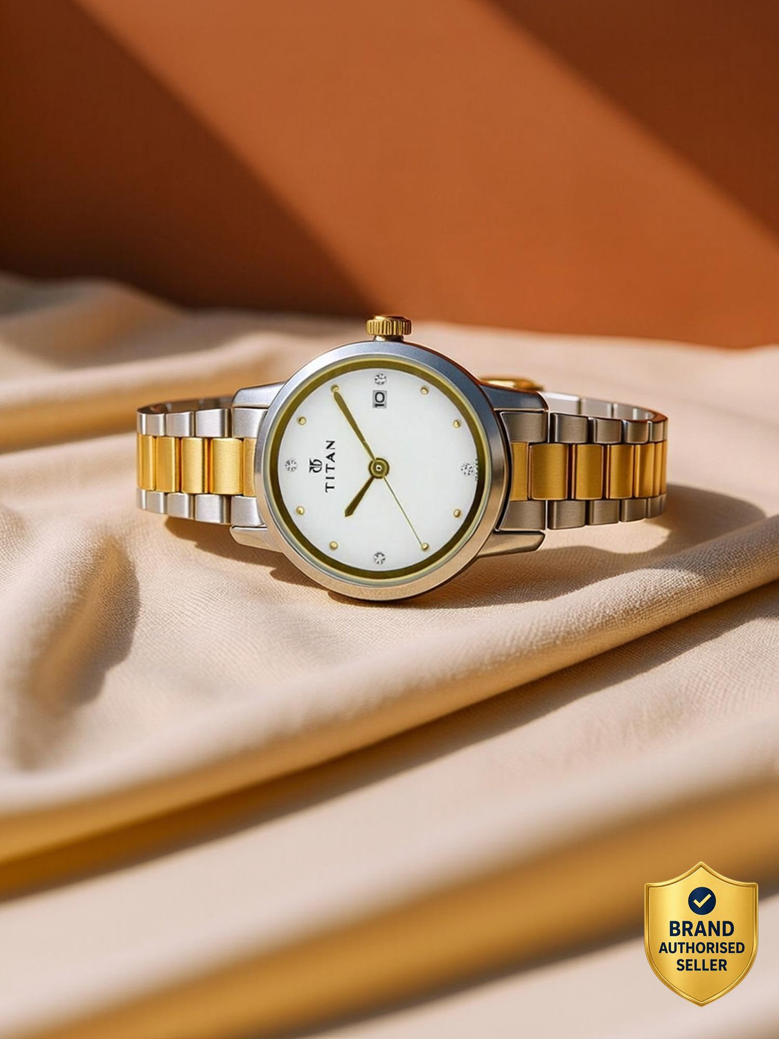 Image of Titan Titan Karishma White Dial Silver & Gold Stainless Steel Strap Analog Watch - For Women