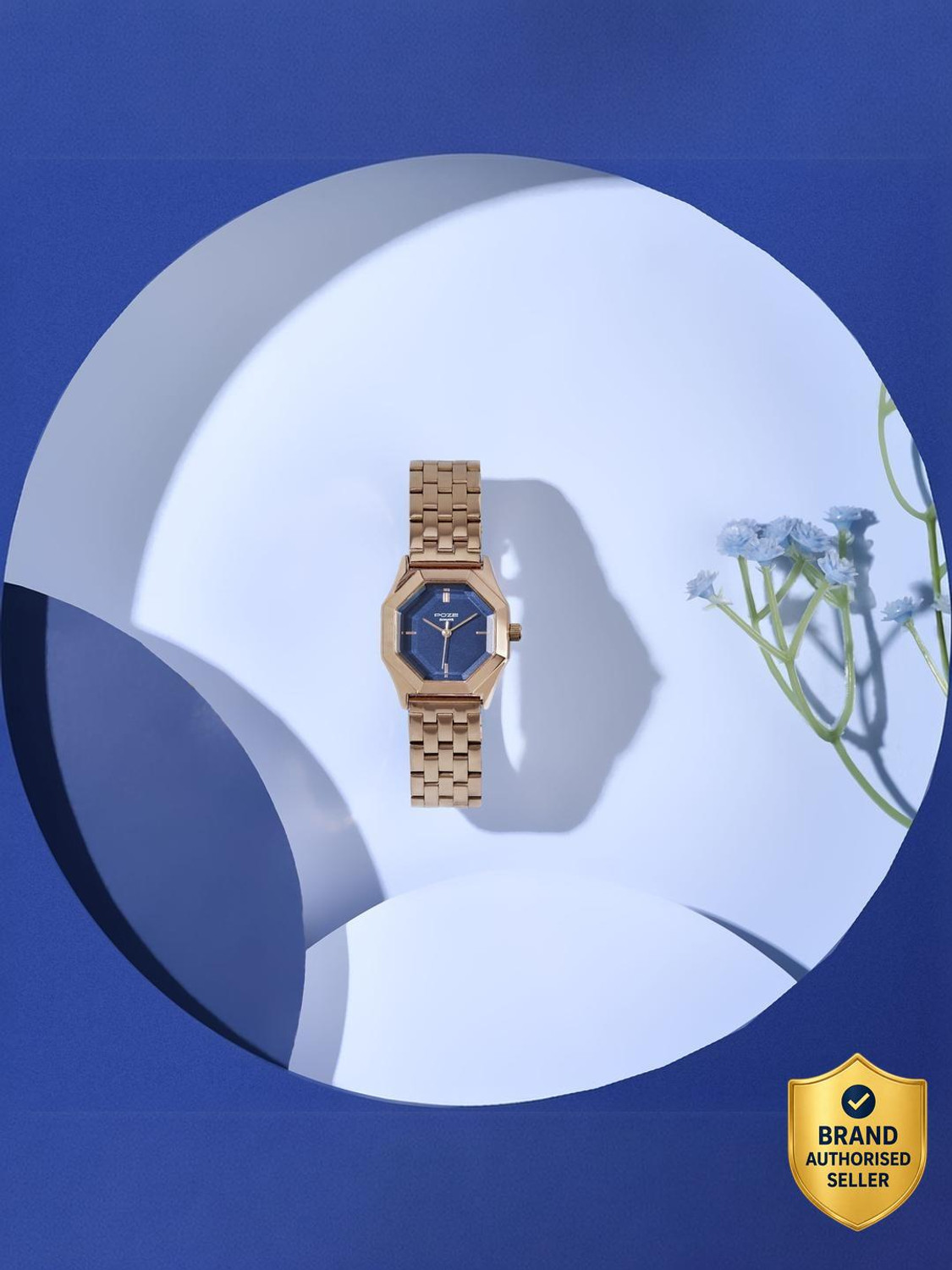 Image of SONATA Poze 8 Sonata Poze 8 Quartz Blue Dial IP Rose Gold 304SS Sheet Metal Strap Analog Watch - For Women