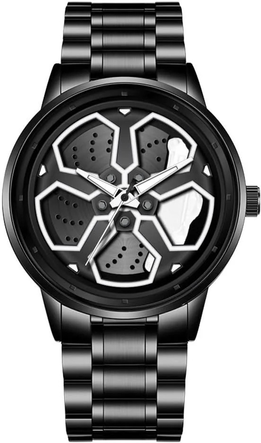 Image of DigiTech Black Metal Strap with Skeleton Style Dial Analog Watch - For Men