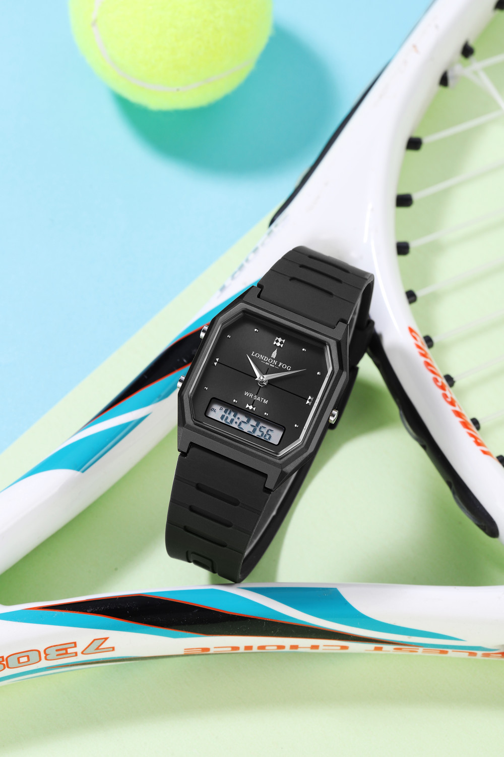 Image of London Fog Black Dial, Octagonal Black Case, Dual Time Display and Black Silicone Strap Analog-Digital Watch - For Men