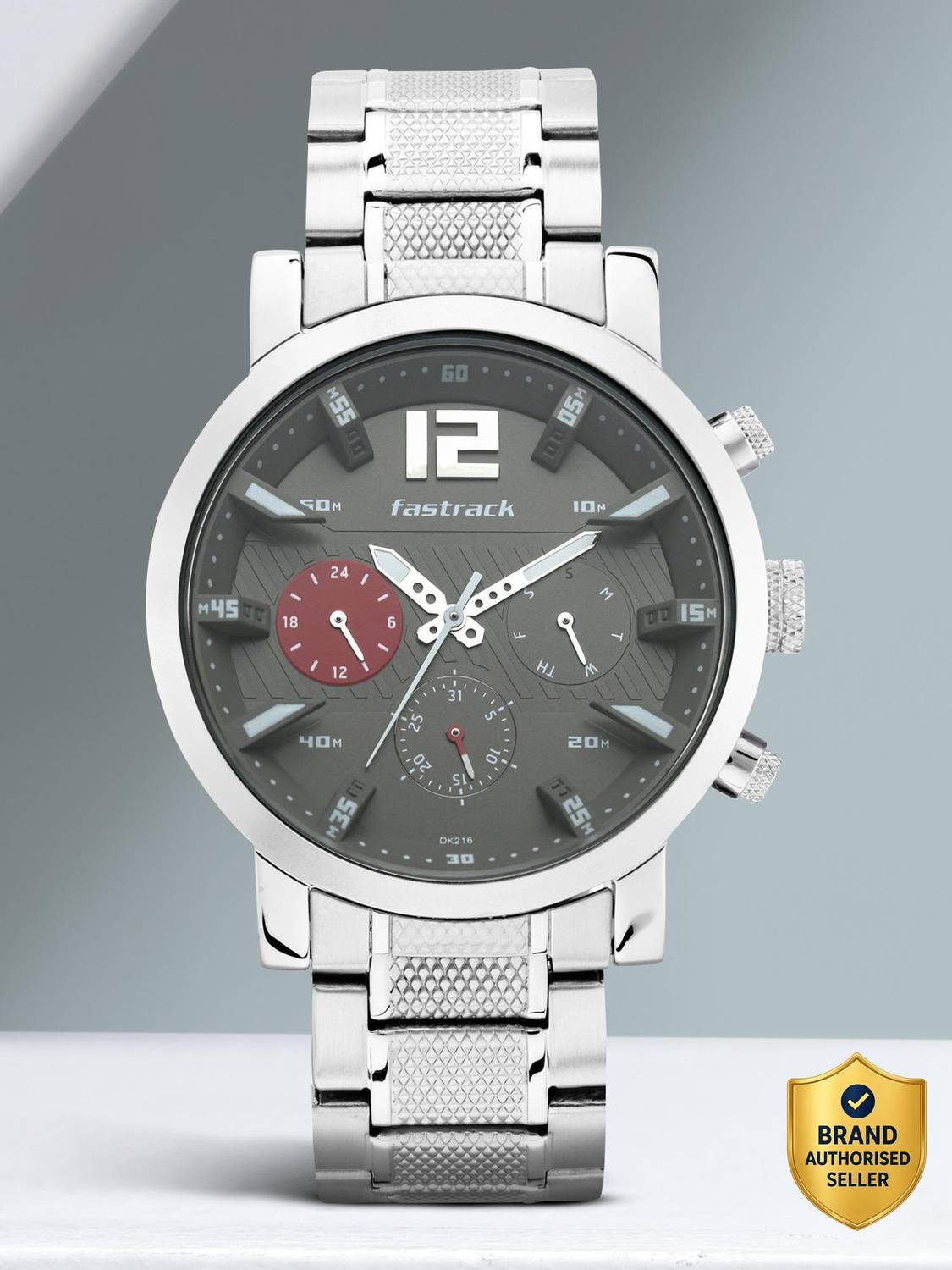 Fastrack NP3227SM01 Fastrack Fastfit Multifunction Anthracite Dial Silver SS Strap Analog Watch - For Men
