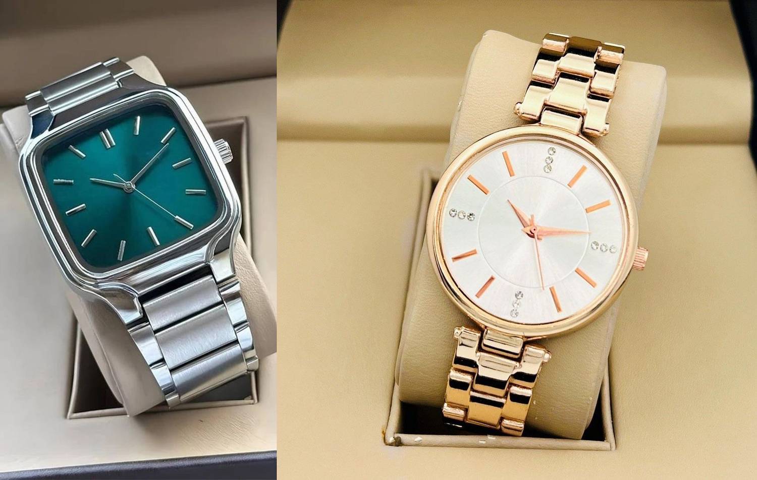 Calf & Co. 3 Dimond Silver_Square Green New Trandy Stylish Analog Collection Watch_3 Dimond Silver_Square Green Analog Watch - For Men & Women