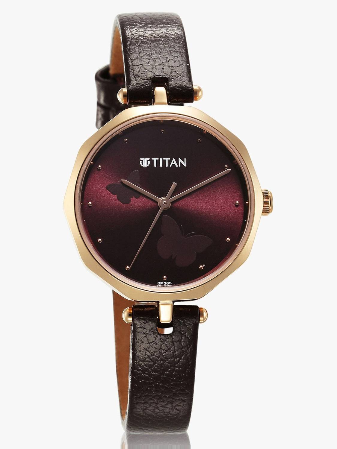Titan Ladies Karishma Maroon Dial Brown Leather Watch - Image 3
