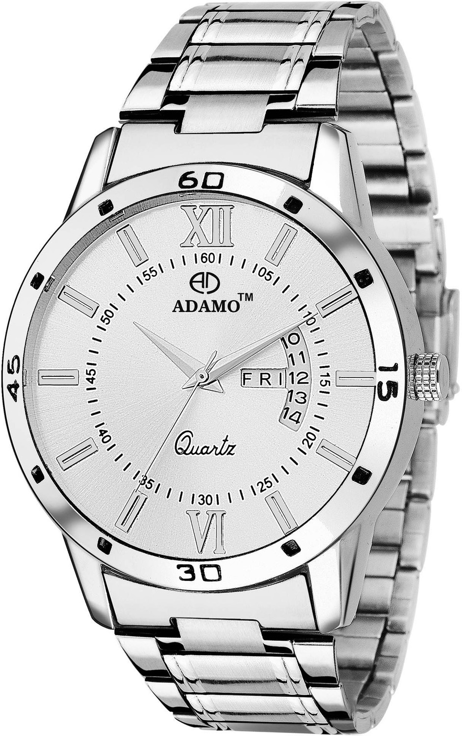 Image of ADAMO Designer wristwatch / watchs DAY AND DATE FUNCTIONING Silver Dial Round Shaped with Metal Chain Premium watch for Men and Women Analog Watch - For Men