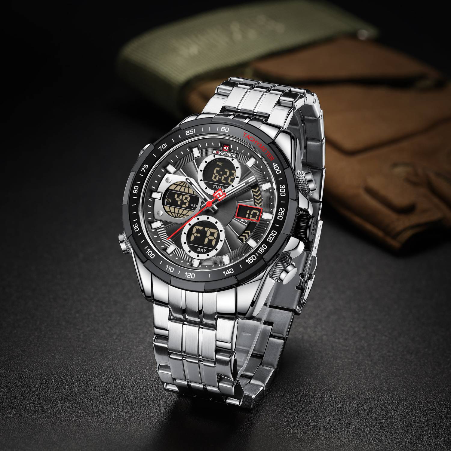 Naviforce 9197 Silver Chronograph Watch - Men
