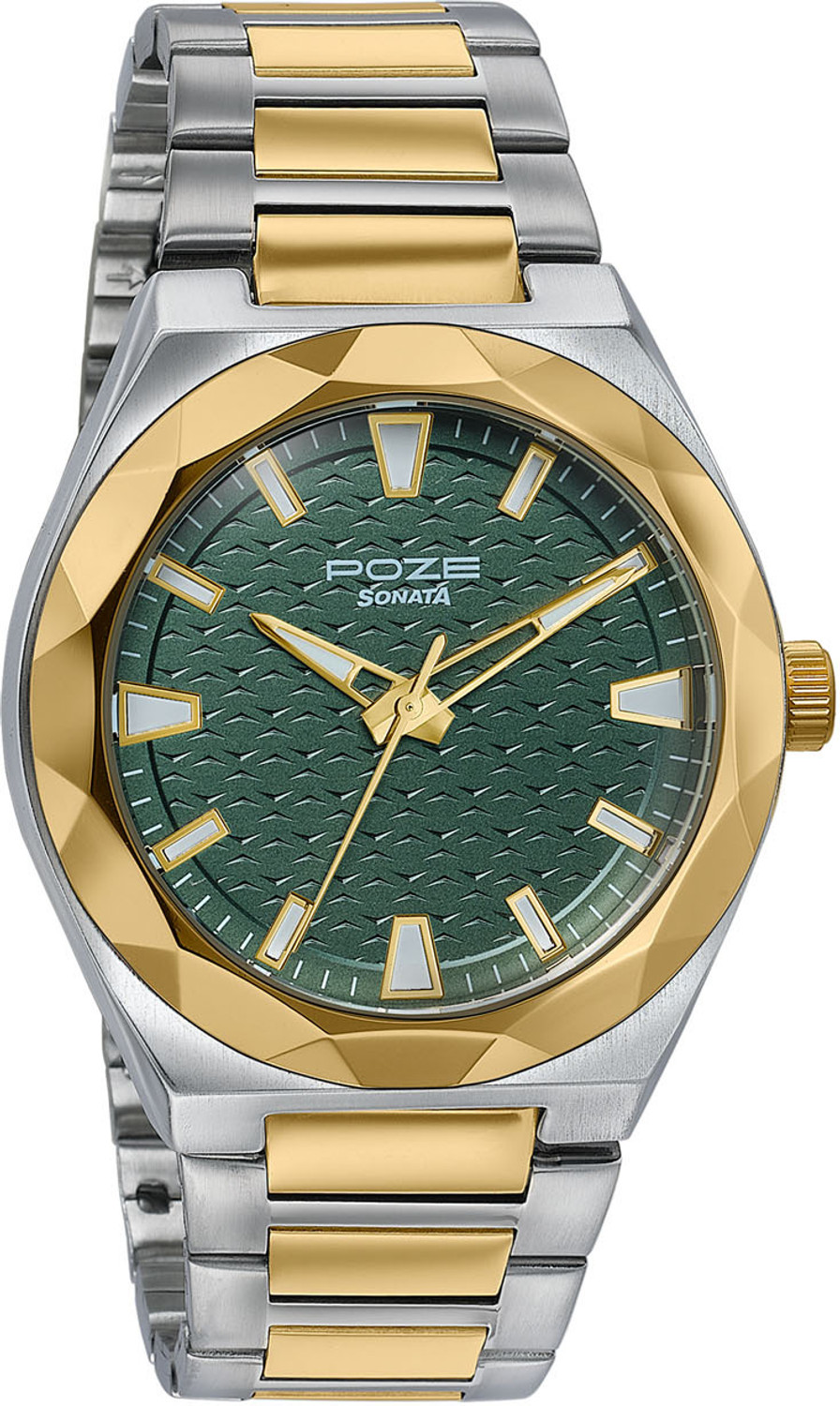Image of SONATA Poze Drop 9.2 Poze 9 Quartz Green Dial IPS /IPG Sheet Metal Strap Analog Watch - For Men