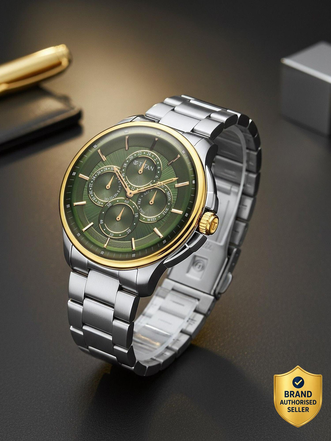 Image of Titan Titan Classique Four Eye Multifunction Titan Classique Four Eye Multifunction Green Dial Watch for Men Analog Watch - For Men