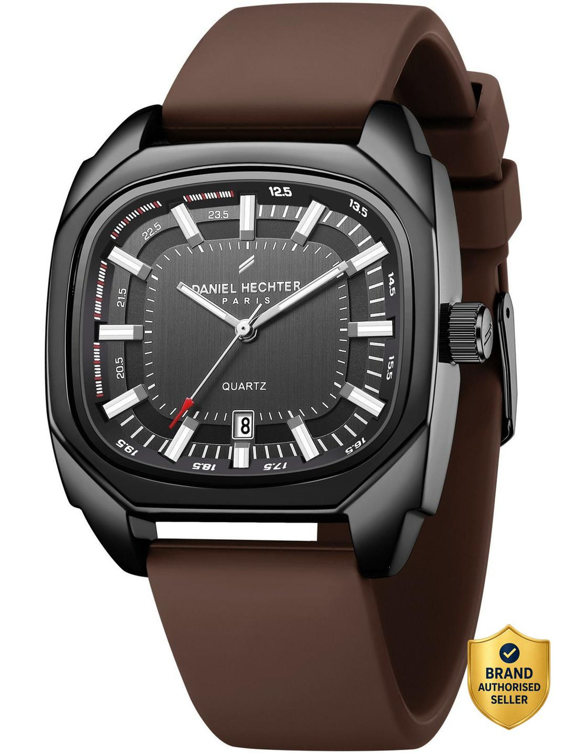 Image of DANIEL HECHTER Model DHW2023 Paris Marie Collection, Square Dial Date Display Quartz Movement,Silicone Strap Analog Watch - For Men