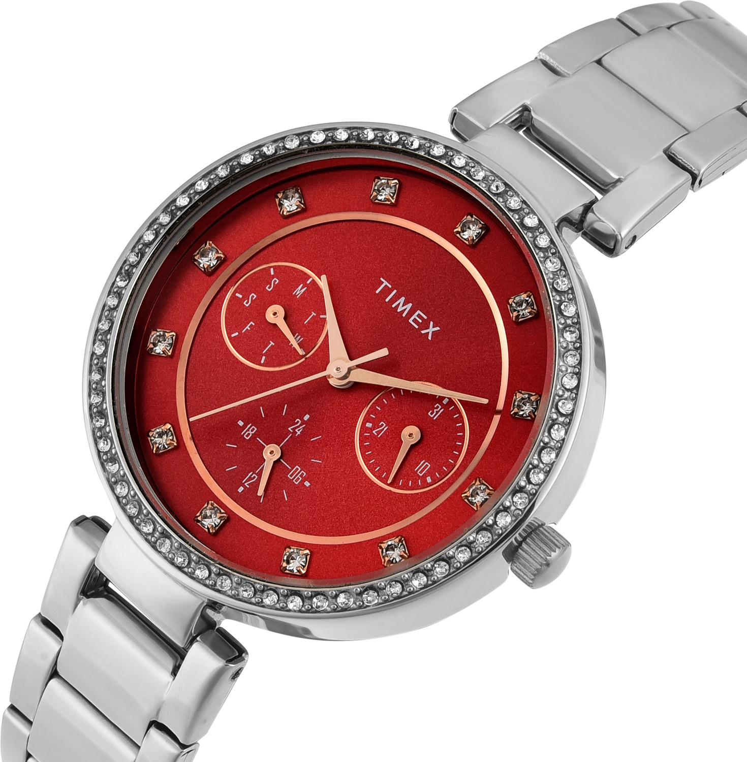 Image of TIMEX TWEL18704 Trendline Round 35mm Red Dial Analog Watch - For Women