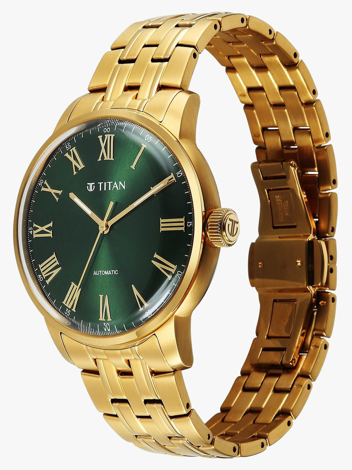 Image of Titan Aurelian Concealed Automatic Titan Aurelian Concealed Automatic Green Dial Roman Numerals SS Strap Analog Watch - For Men
