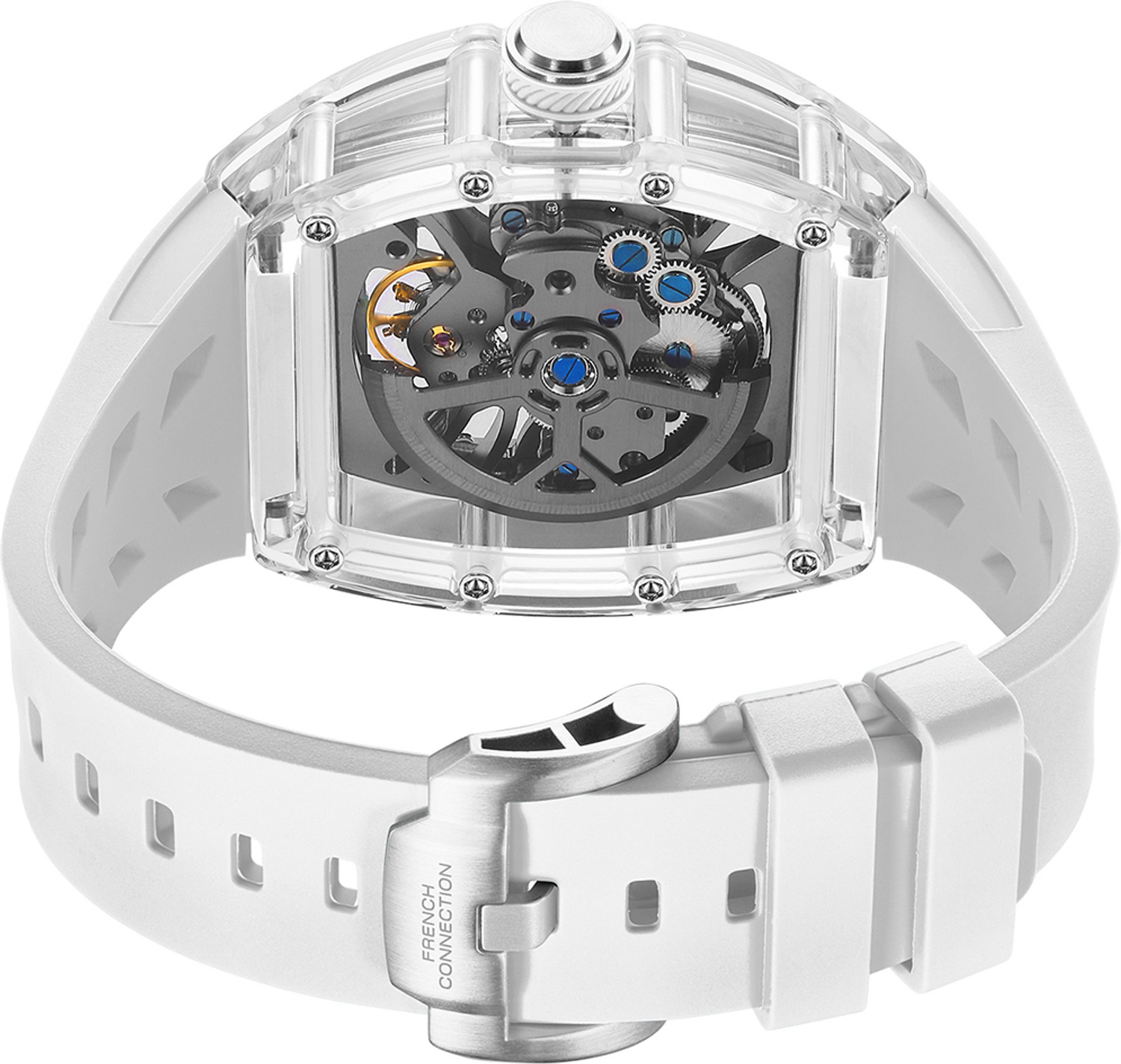 Image of French Connection FCA47W Stealth Series Limited Edition White K9 Glass Automatic Rectangle Analog Watch - For Men