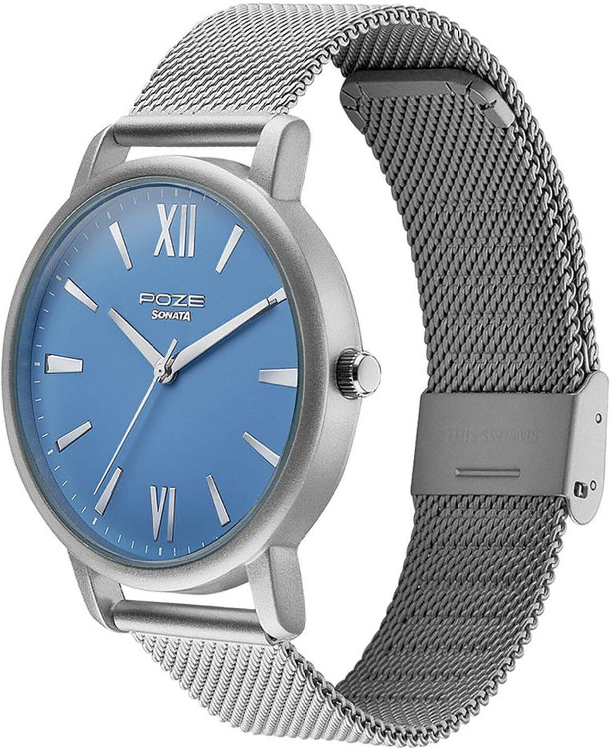 Image of SONATA Sonata Poze Quartz Analog Blue Dial Mesh Strap Watch for Men - SP70039SM01 Analog Watch - For Men