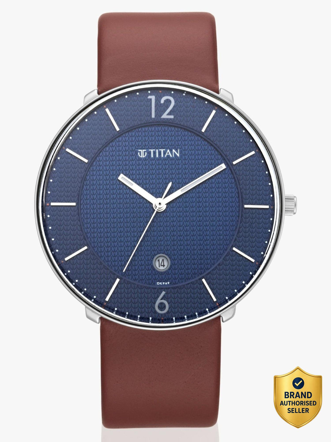 Image of Titan Minimals With Date Blue Dial Brown LeatherStrap Analog Watch - For Men NS1849SL03,1791118,1849SL03