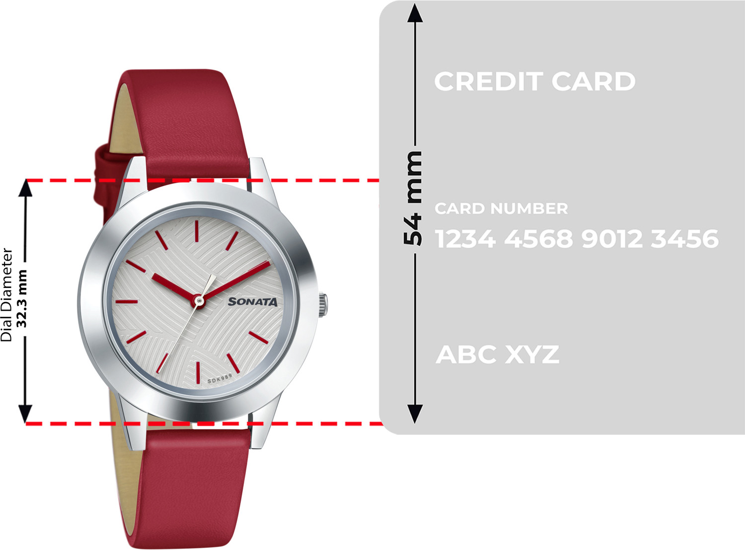 Image of SONATA NP87019SL12 Sonata Splash White Dial Red Leather Strap Analog Watch - For Women