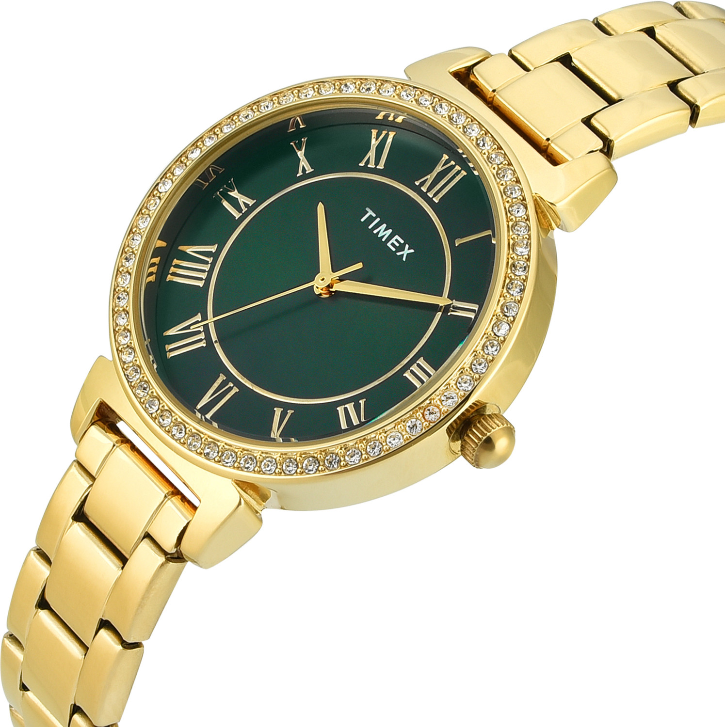 Image of TIMEX TWEL223SMU03 Round 32mm Green Dial Analog Watch - For Women