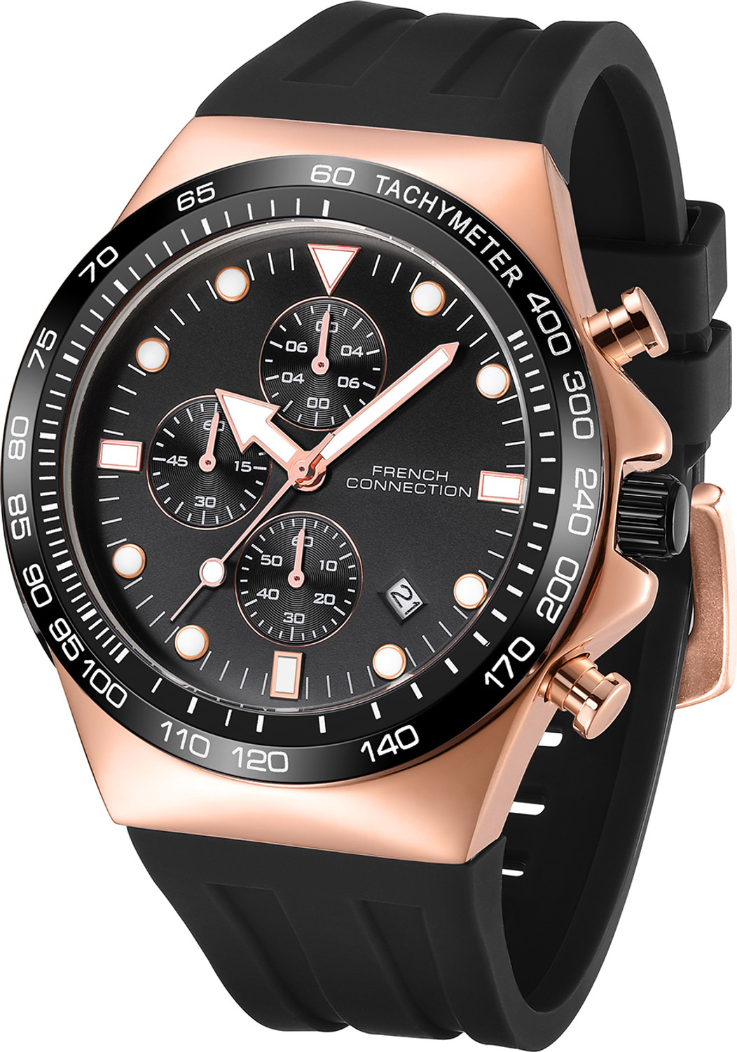 Image of French Connection Black Sunray Round Dial | Black Silicone Chronograph Watch for Men Analog Watch - For Men