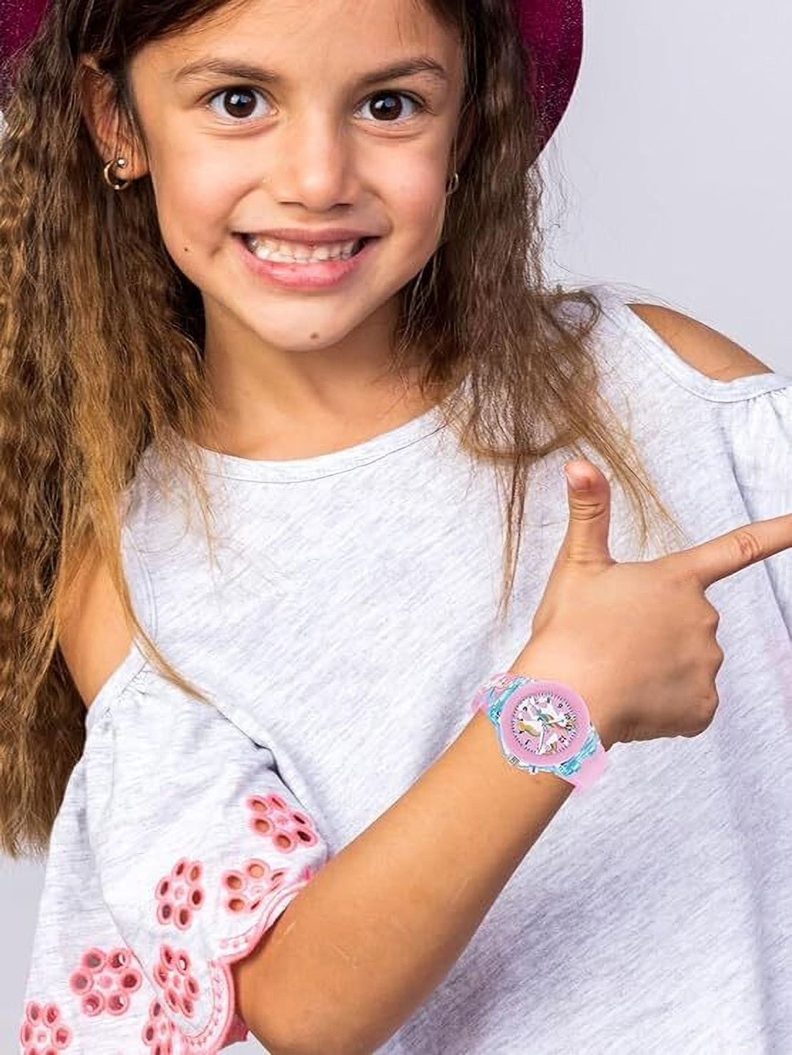 Image of DKERAOD Multicolor Lights 3D Cute Cartoon Watch Violet Bunny & Unicorn Watch Multicolor Lights 3D Cute Cartoon Multi Strap Kids Analog Watch - For Girls