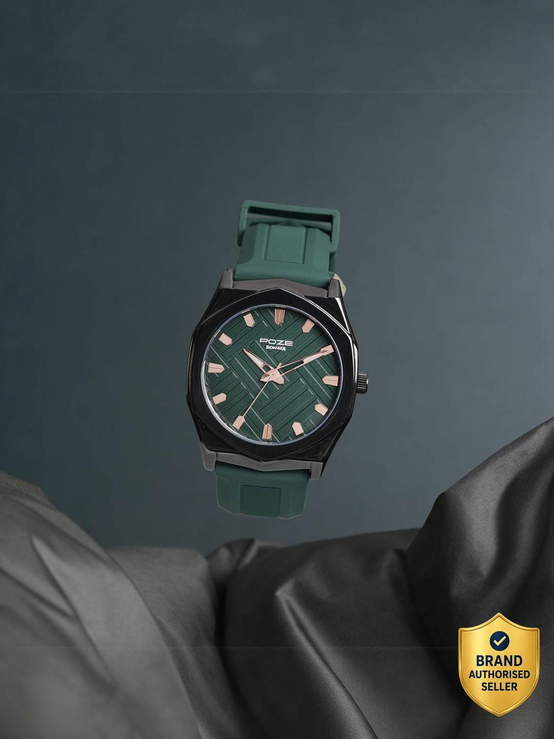 Image of SONATA Poze 8 Sonata Poze 8 Quartz Green Dial Green Silicon Strap Analog Watch - For Men