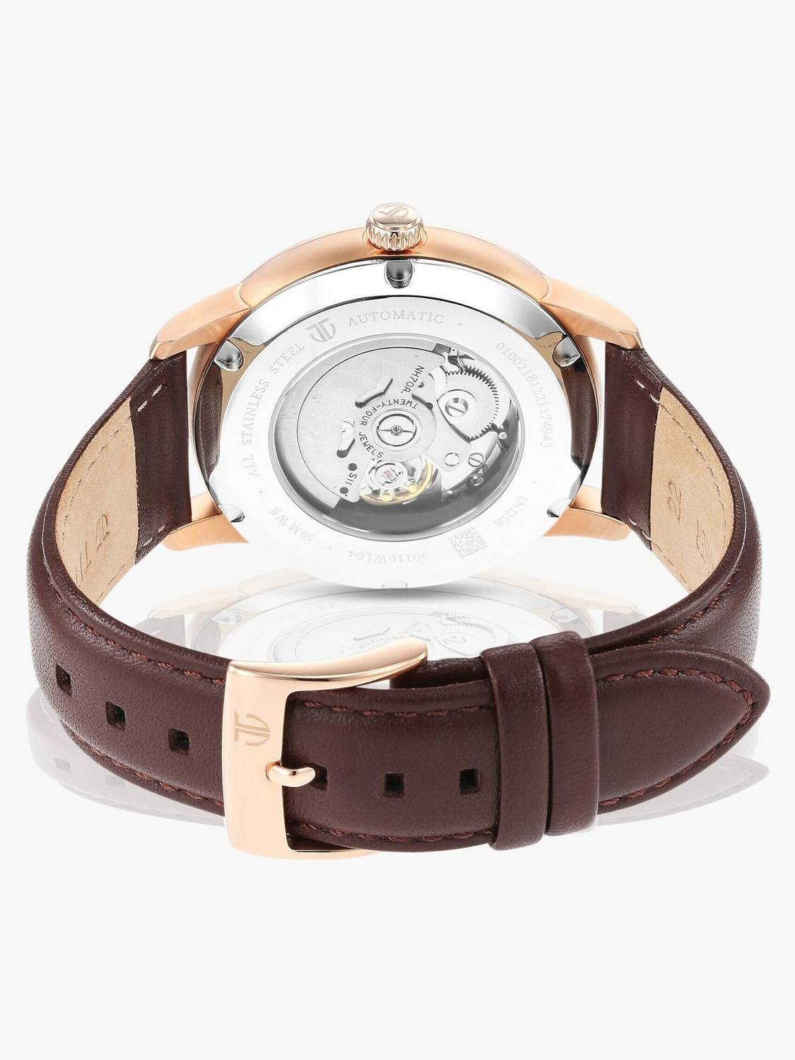 Titan Mechanical Automatic Teal Blue Dial Brown LeatherStrap Watch - Image 5