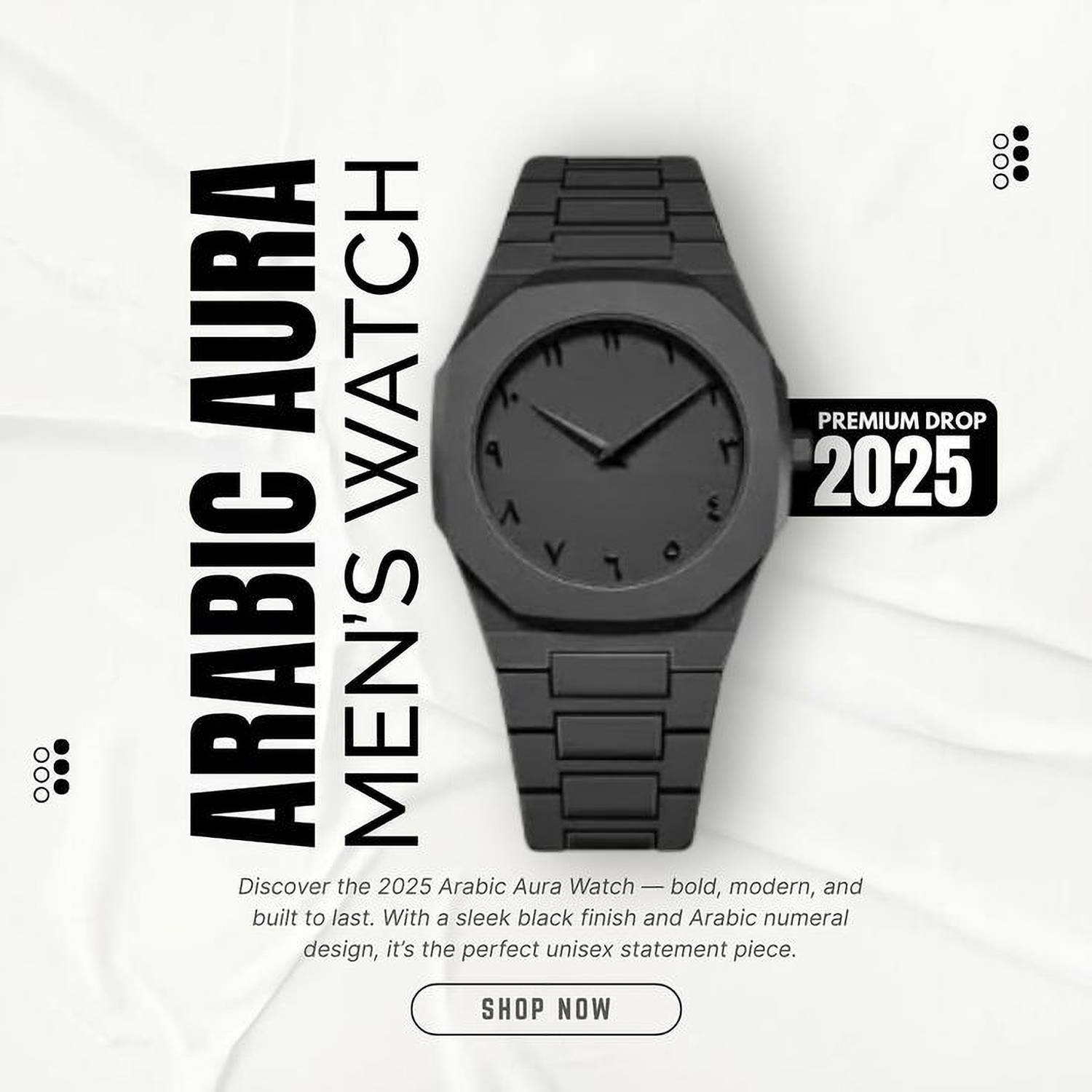 AURAWATCH Black Arabic Dial Men's Watch - Image 1