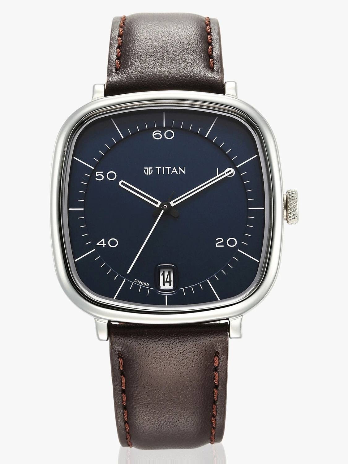 Titan Neo Curve Blue Dial Brown Leather Strap Watch - Image 2