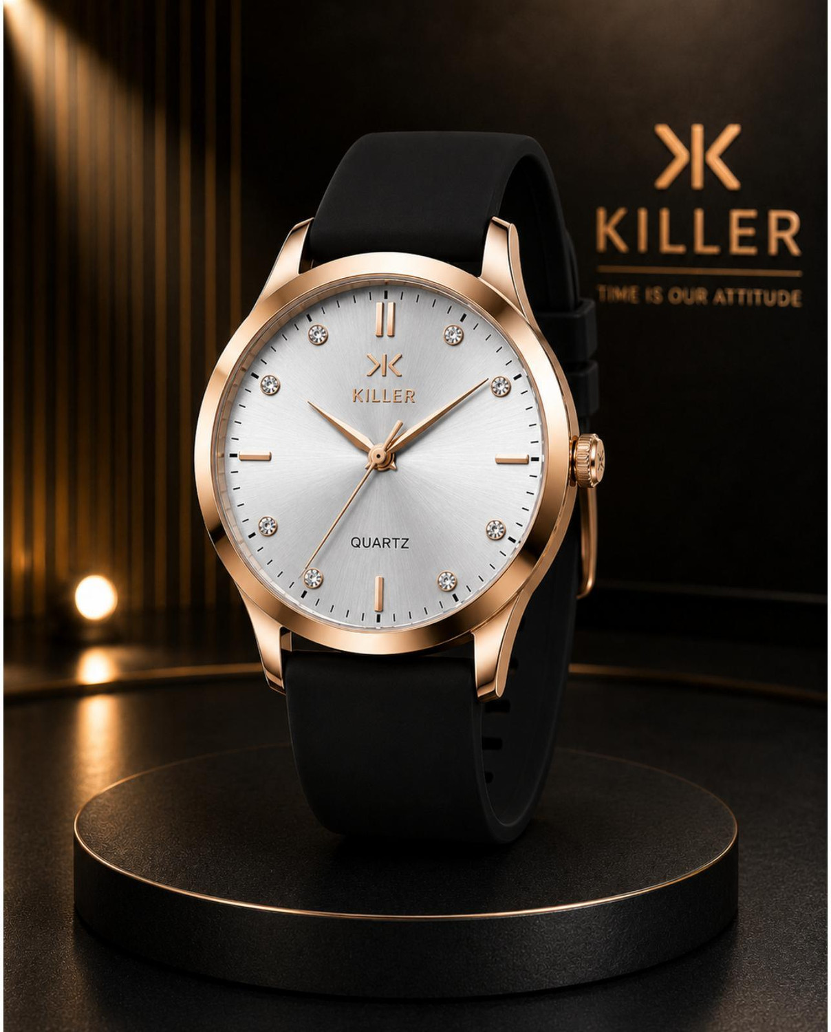 Image of KILLER Luxury Rose Gold Analog Watch with Black Silicone Strap Analog Watch - For Men