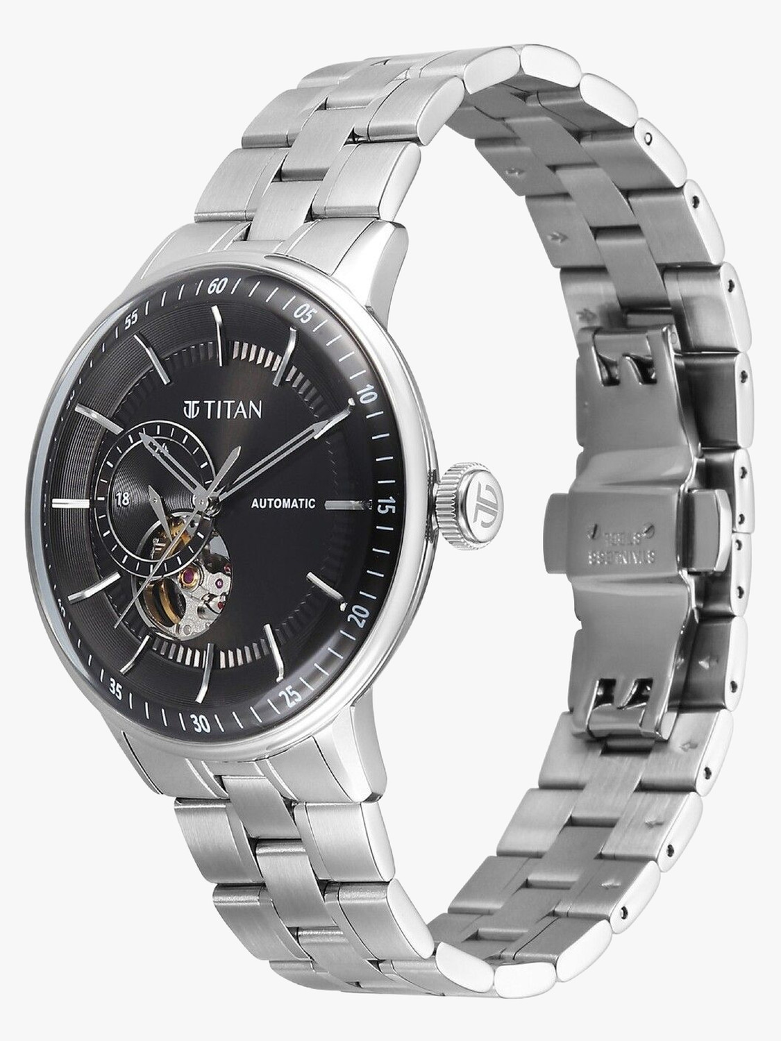 Image of Titan Orbital Open Heart Automatic Orbital Open Heart Automatic with Black Dial Silver SS Strap Analog Watch - For Men