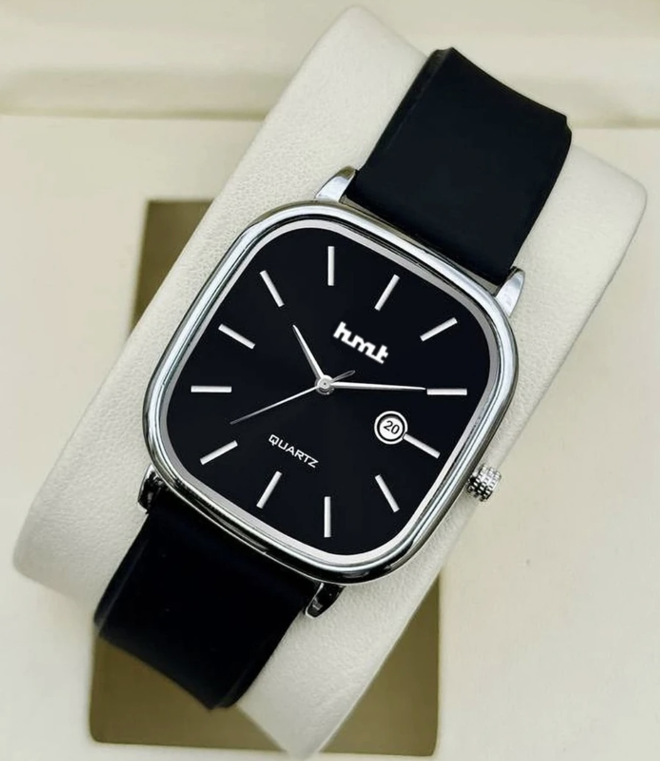 Image of hmt QUARTZ Black Strap Dial Square Silicon Analog Watch - For Men & Women