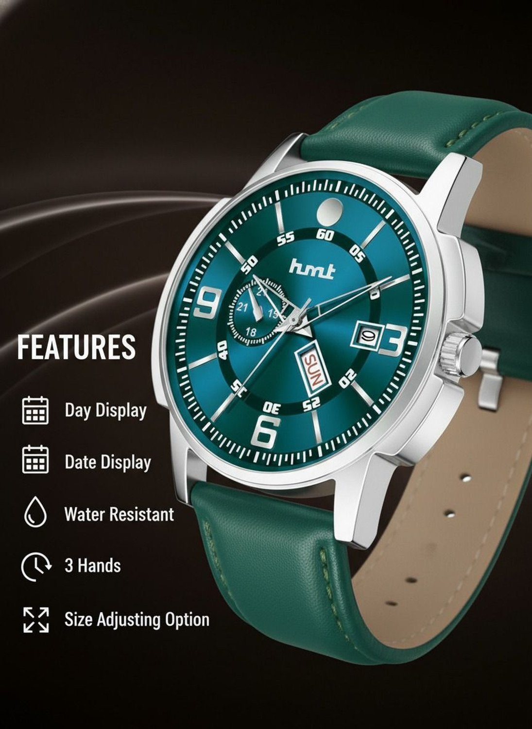 Image of hmt QUARTZ Green Dial Day & Date Analog Watch - For Men