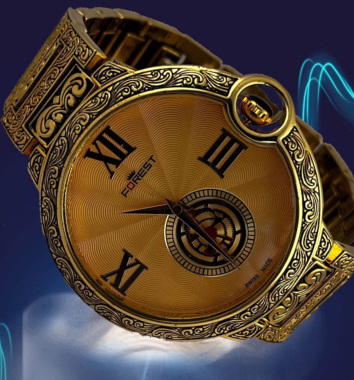 Image of FOREST Golden Dial With Goden Starps Luxury Men Watch Golden Dial With Goden Starps Luxury Analog Watch - For Men