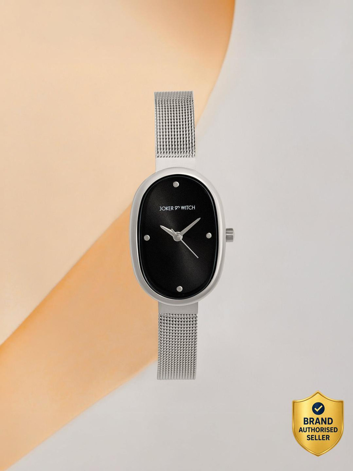 Image of Joker & Witch Enola Aura Black Oval Dial Watch with a Sleek Mesh Strap Analog Watch - For Women