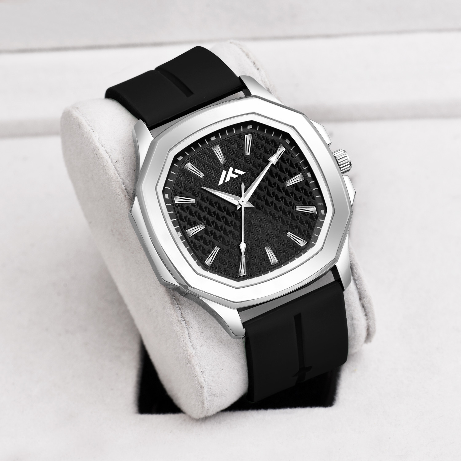 Image of Timorix Modern Black Quartz MT-61-qw Black Dial Analog Watch With Black Silicone Strap for Men | Classic Quartz Analog Watch - For Men