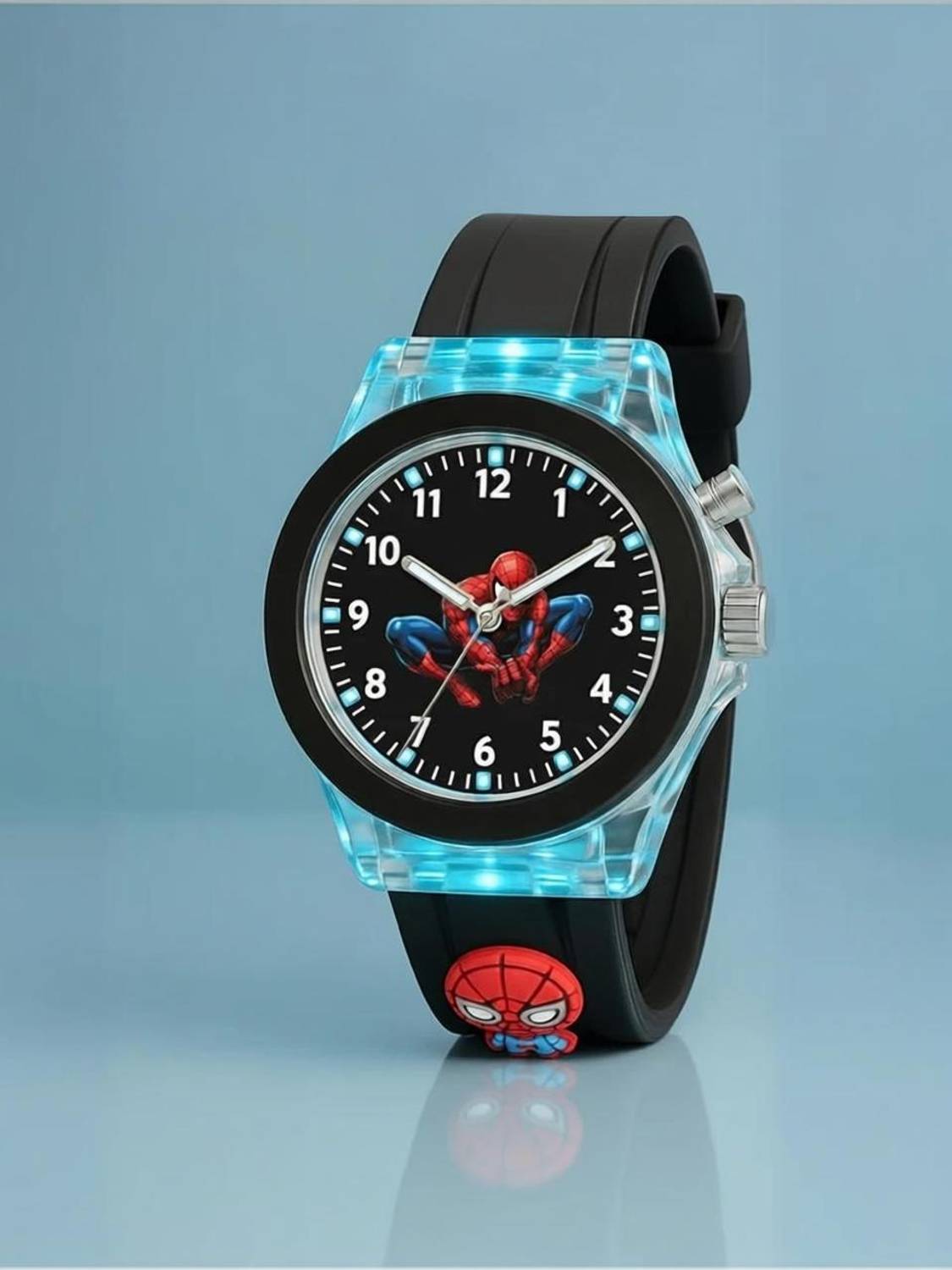CERO Black SpiderMan Kids Spider-Man Superhero Cartoon LED Light Black Silicone Strap Analog Watch - For Boys & Girls