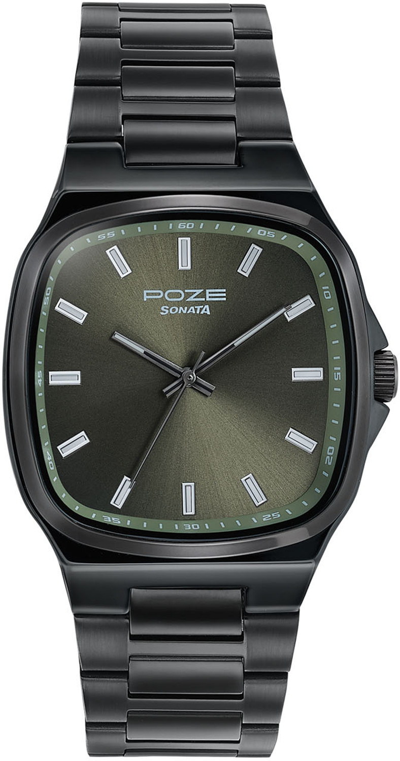 Image of SONATA Poze Drop 9.2 Poze 9 Quartz Olive Dial IP Gun Sheet Metal Strap Analog Watch - For Men