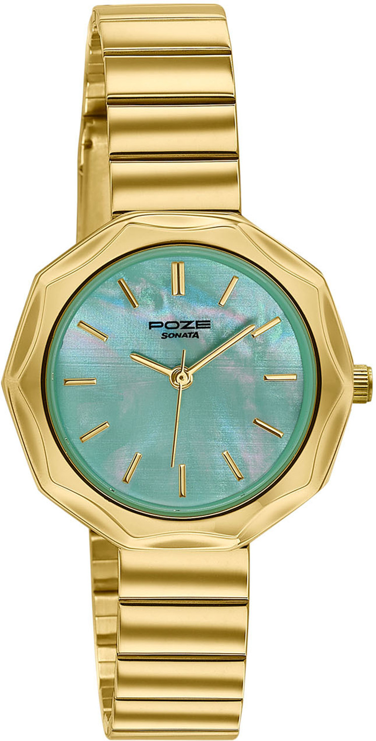 Image of SONATA Poze Drop 9.2 Poze 9 Quartz Green Dial IPG SS cut fold Strap Analog Watch - For Women