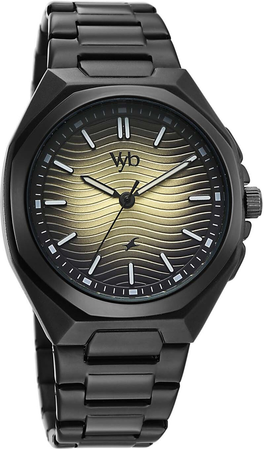 Image of Fastrack Vyb Quest Vyb Quest Quartz Beige Gradient Dial Black Stainless Steel Strap Analog Watch - For Men