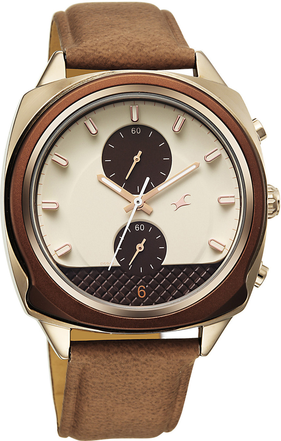 Image of Fastrack Gelato Gelato Cookies n Cream Chronograph Dial Brown Leather Strap Watch Analog Watch - For Men
