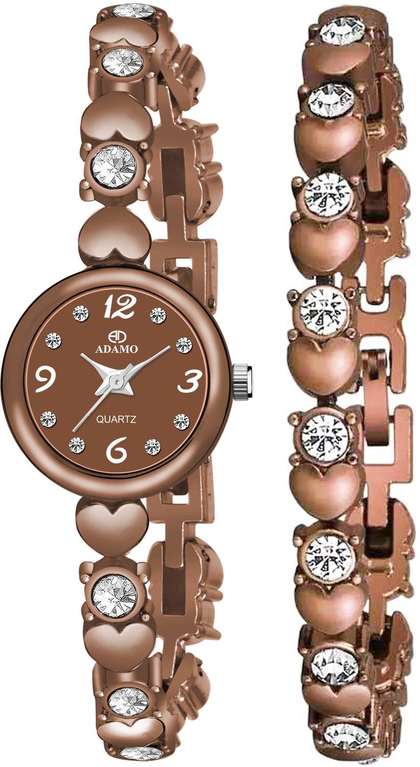 ADAMO 878EEM14-702EEM14 ADAMO Designer Bracelet With Round Shaped Brown Dial Analog Watch - For Women