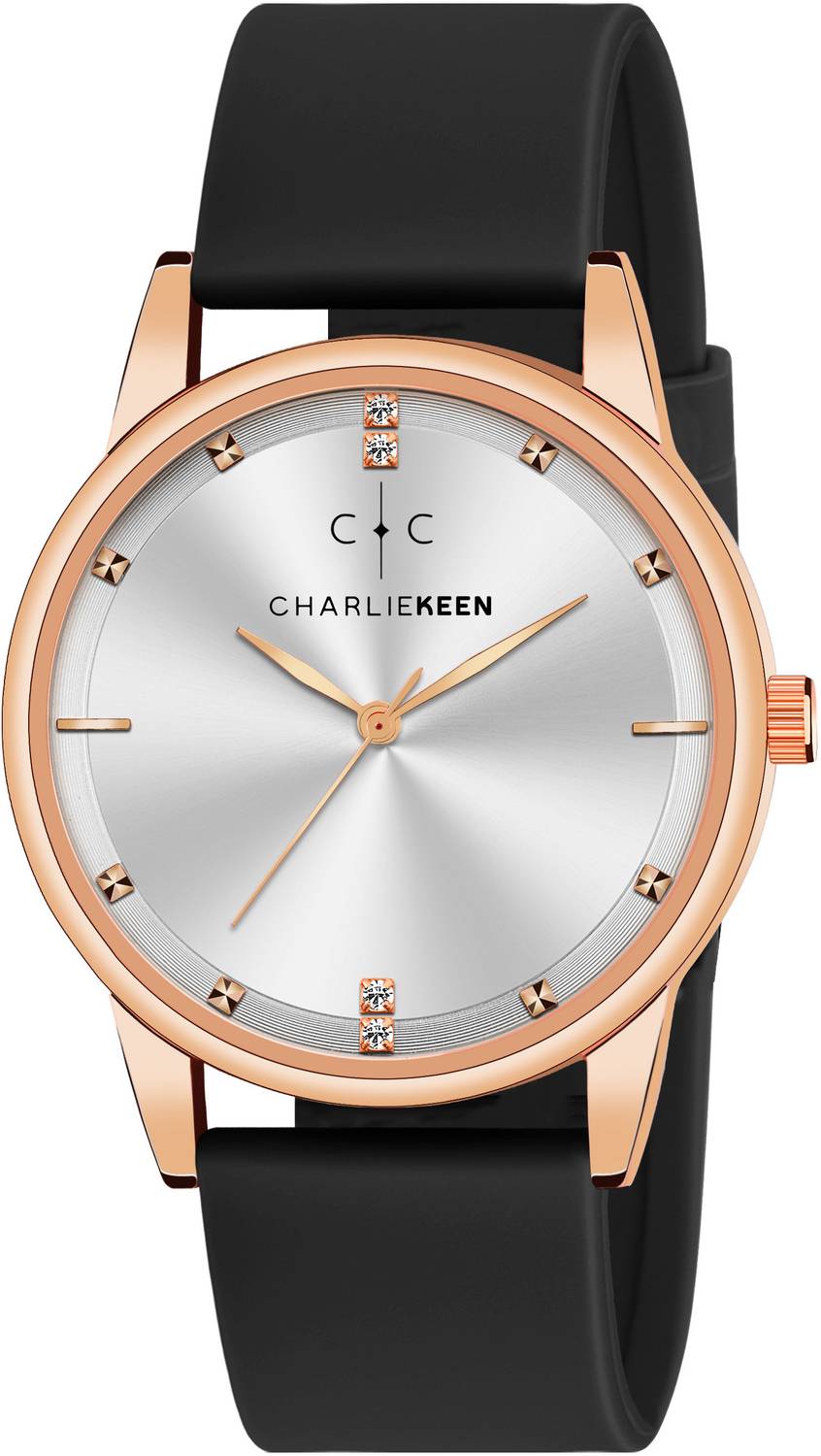 CHARLIEKEEN Silver Dial Watch with Rose Gold Accents and Diamond-like Markers Analog Watch - For Men