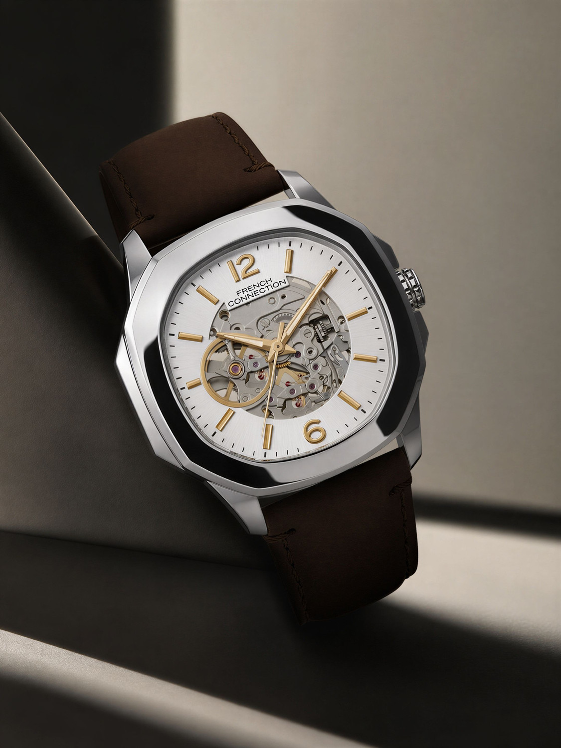 Image of French Connection FCA39SBRL Silver Sunray Round Dial Automatic Analog Watch - For Men