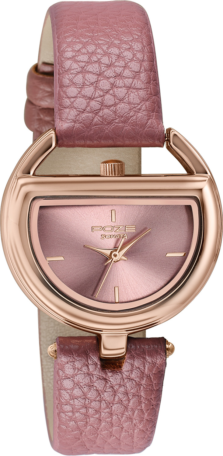 Image of SONATA Poze 8 Sonata Poze 8 Quartz Pink Dial Pink PU Leather Strap Analog Watch - For Women