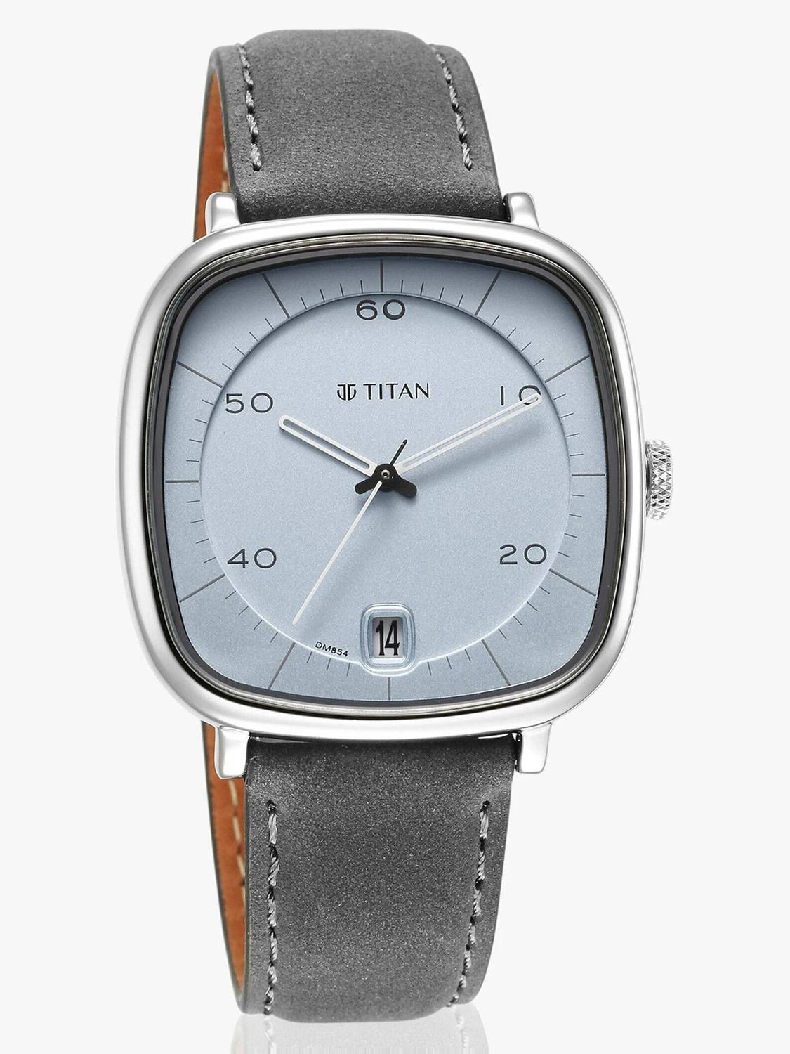 Titan Neo Curve Blue Dial Grey Leather Watch - Image 3