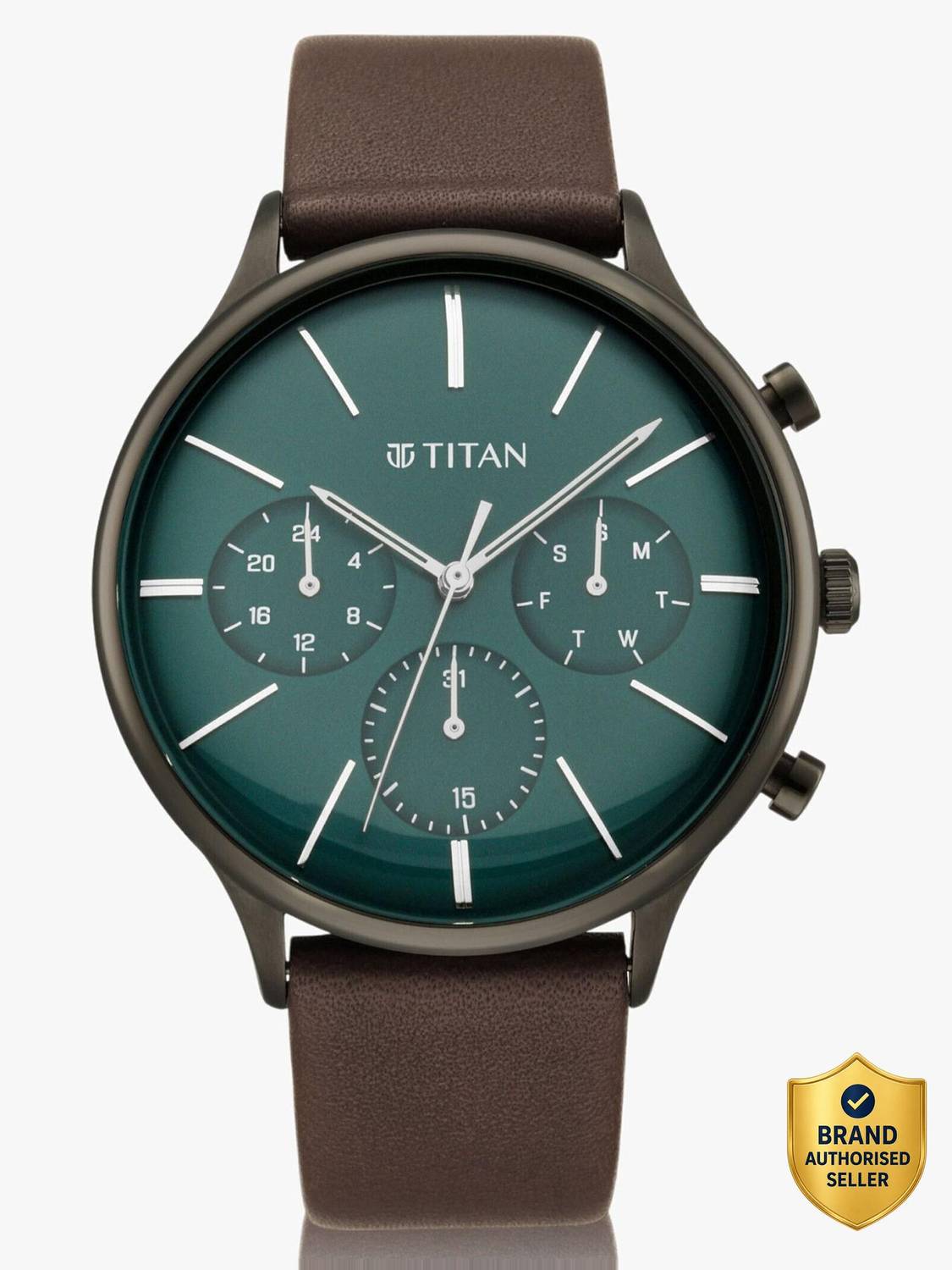 Titan NQ90134QL01 Multifunction Green Dial Leather Strap Watch