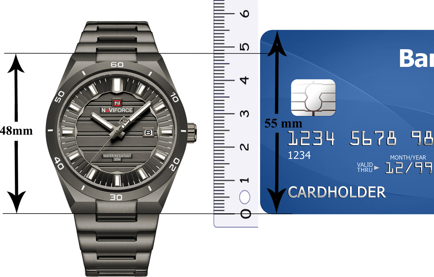 Image of NAVIFORCE NF9268 Black Steel Strap And Black Date Display Dial Analog Watch - For Men