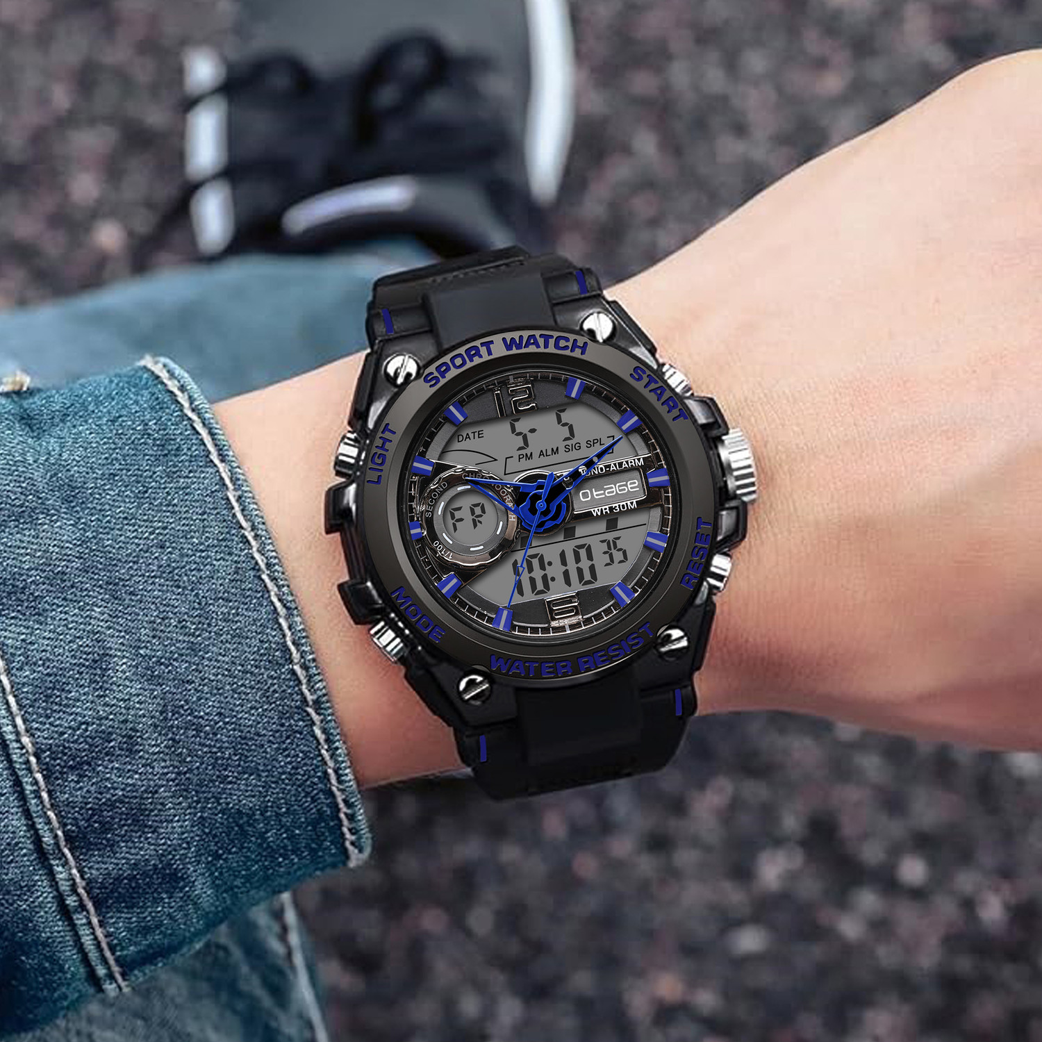 Image of otage Stylish Sporty Look, Multi Function Watch Stylish Sporty Look, Alarm, Black Strap, Multi Function Chrono Watch Analog-Digital Watch - For Men
