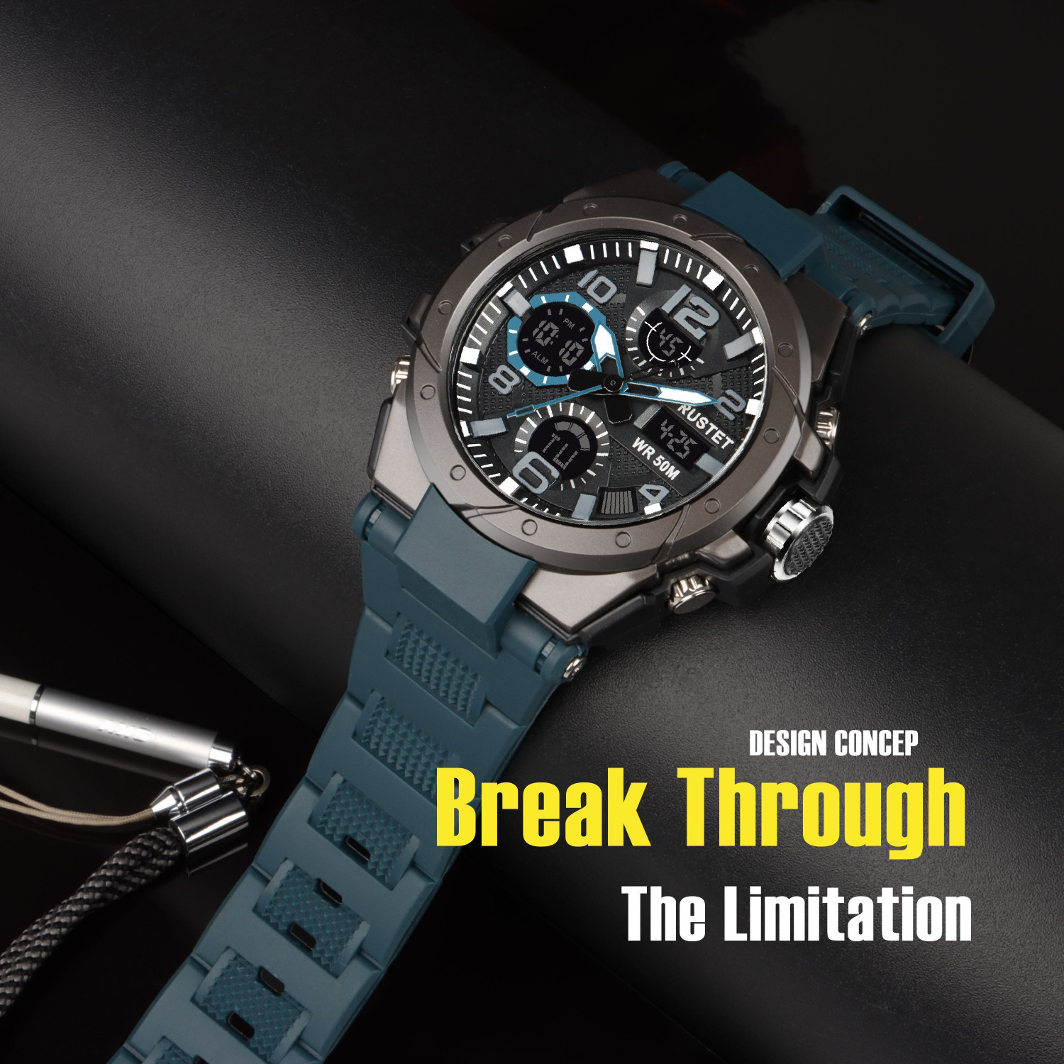 Image of RUSTET 2145 50m Waterproof Dual-Time Multifunction 12H / 24H Format Analog-Digital Watch - For Men