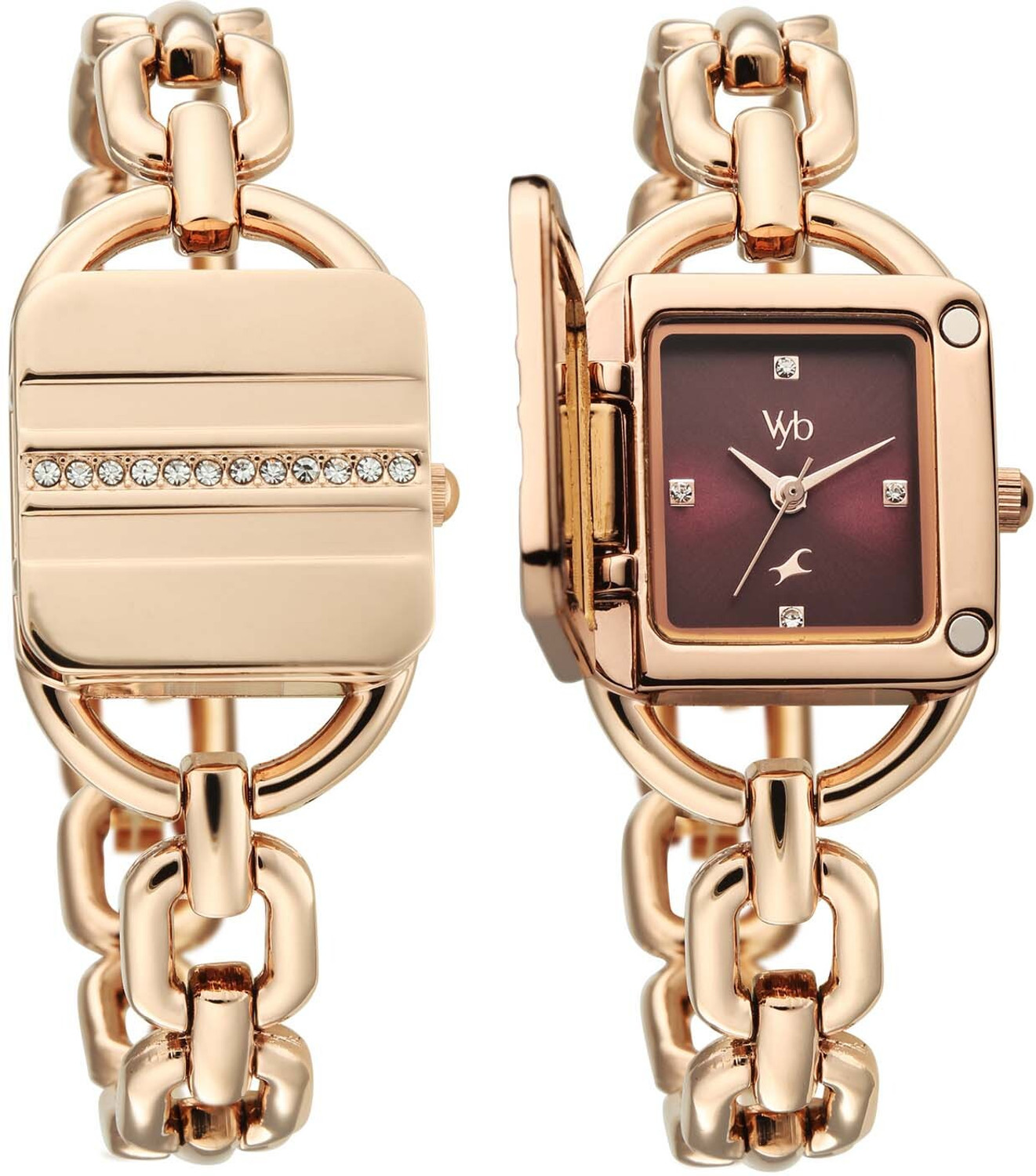 Image of Fastrack Fastrack Vyb Prodigy Fastrack Vyb Prodigy Quartz Maroon Dial Rose Gold Alloy Strap Analog Watch - For Women