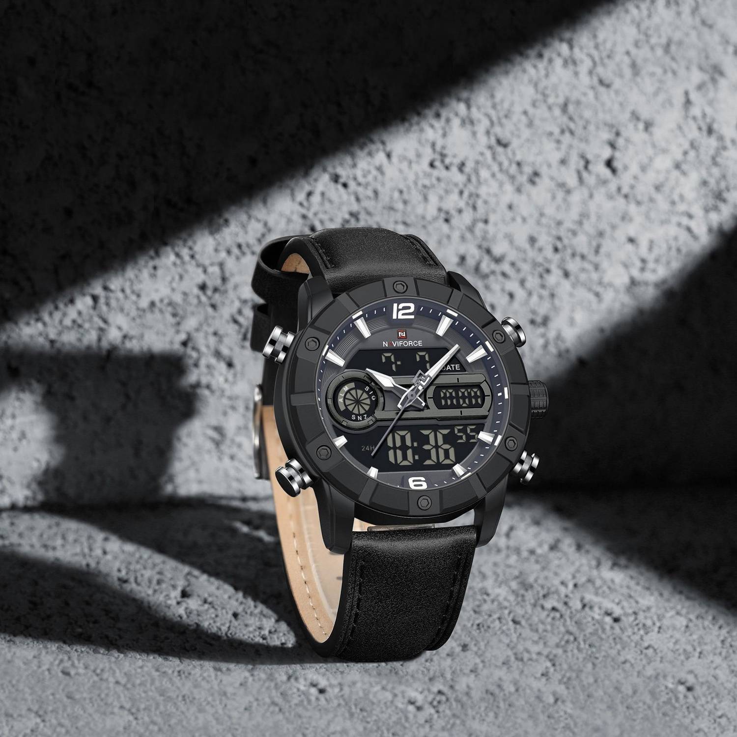 NAVIFORCE NF9263 Black Strap With Silver Tone accents Grey Dial
