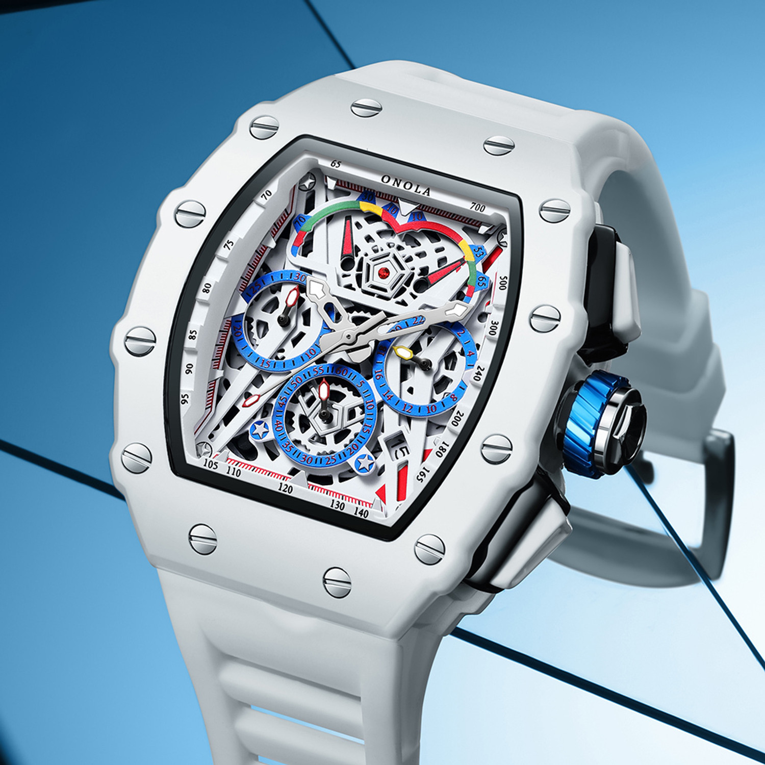 Image of ONOLA Mens Watches Chronograph Luxury White Silicone Strap Wrist Watch for Men Analog Watch - For Men